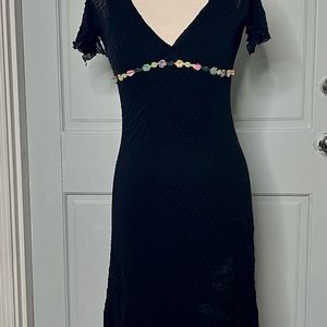 Vintage Betsey Johnson Y2K stretch lace lined black size M knee length
